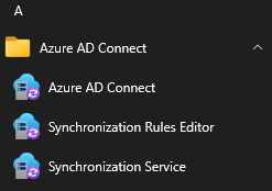 Azure AD Conenct folder located in Windows Start Menu