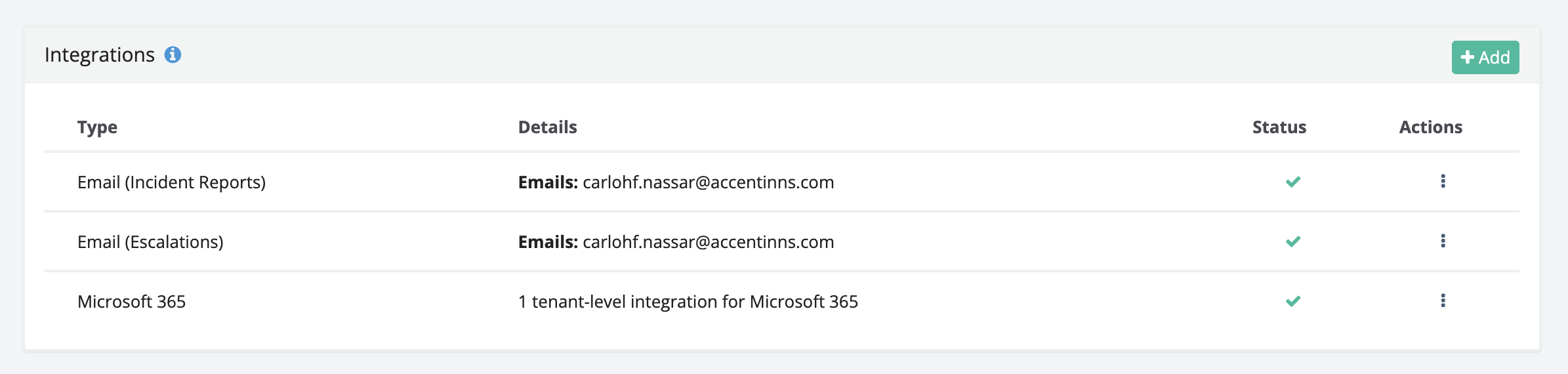 Microsoft 365 integration status green tick
